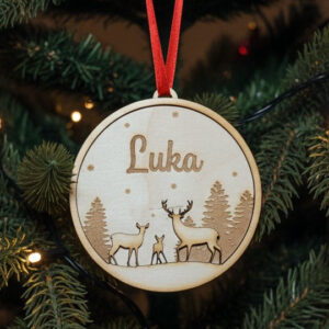 Drveni ukras za jelku sa imenom - Jeleni